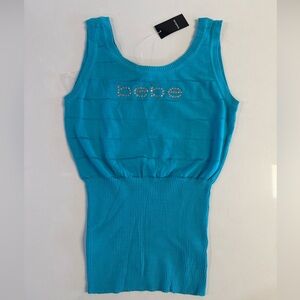 *NWT bebe Women's Signature Swarovski Crystals Logo Tank Sweater L